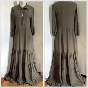NWT Mathilda J 3/4 Sleeve Tiered Maxi Dress in Olive Green sz S 42
